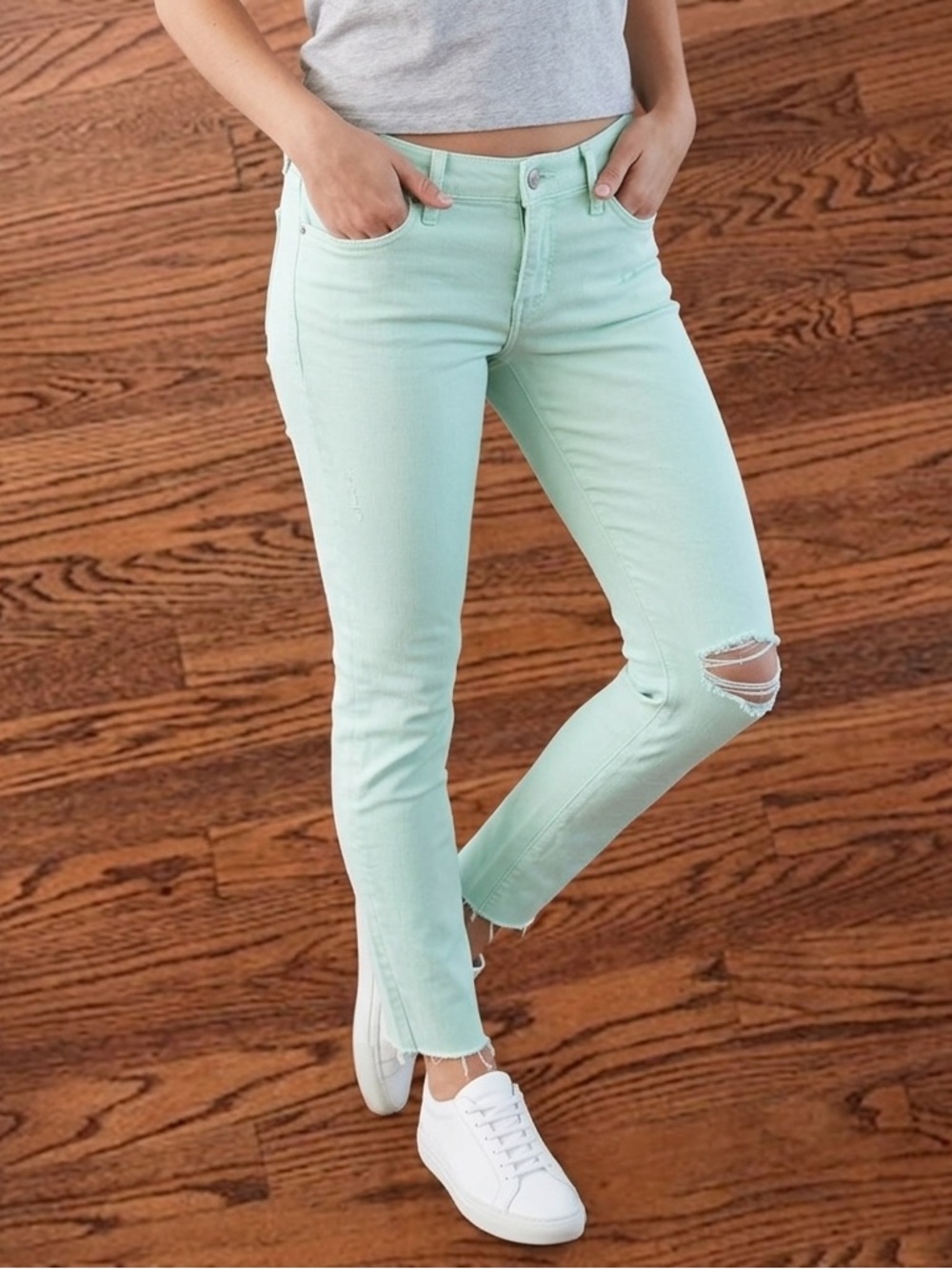Old Navy Rockstar Mint Green Skinny Ripped Jeans